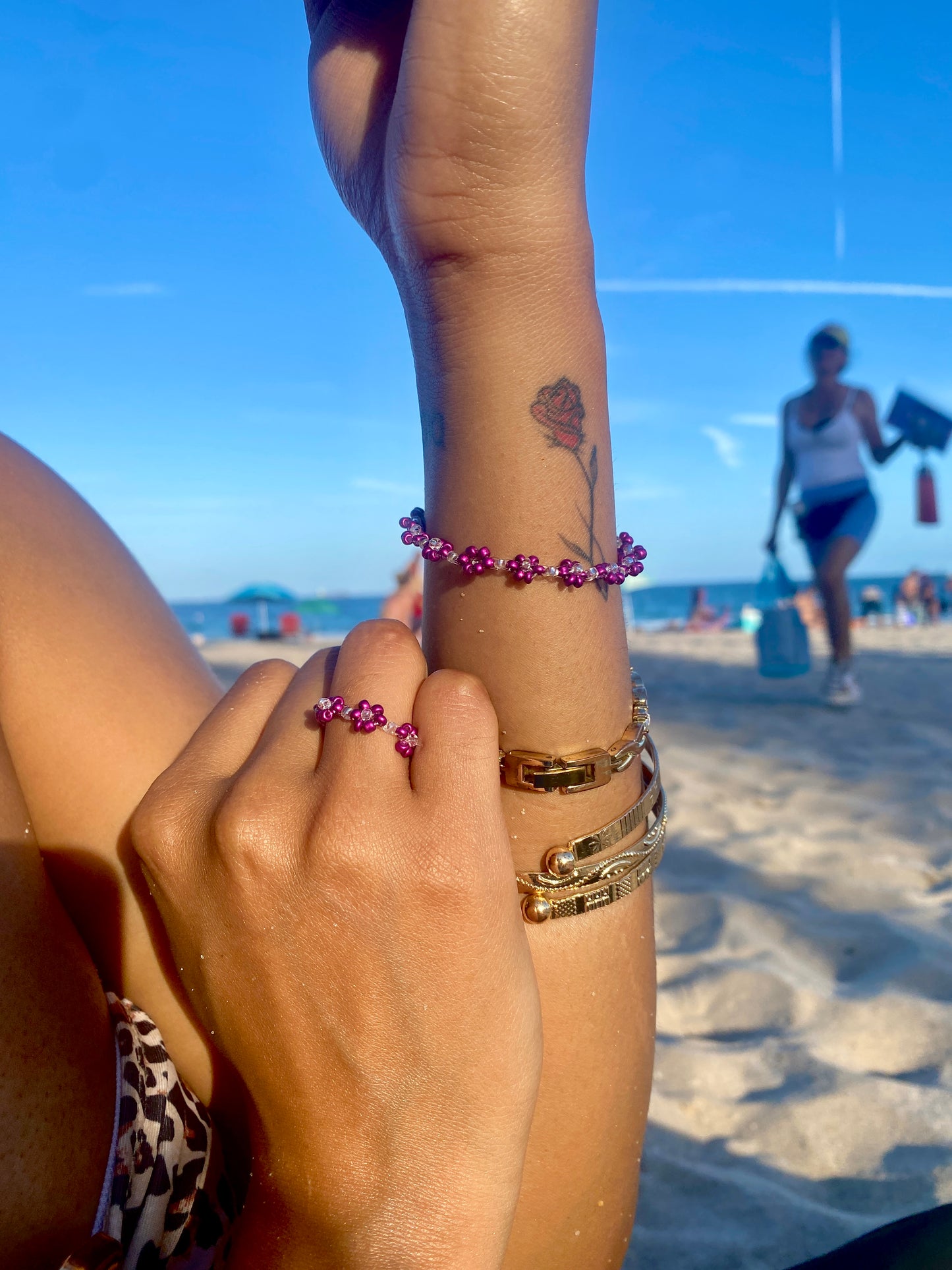 Purple Daisy and Bracelet Set