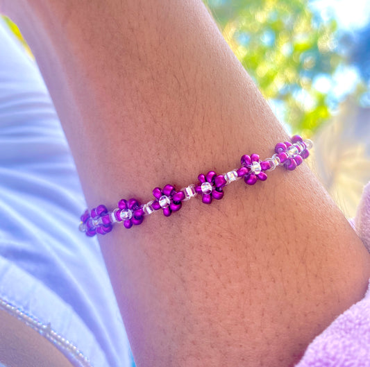 Purple Daisy and Bracelet and Ring Set